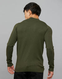 Green Round Neck Full Sleeves Flatknit