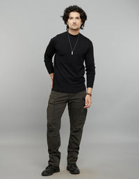 Jet Black Round Neck Full Sleeves Flatknit
