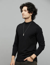 Jet Black Round Neck Full Sleeves Flatknit