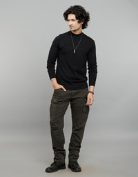 Jet Black Round Neck Full Sleeves Flatknit