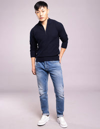 Navy High Neck Pullover Sweater