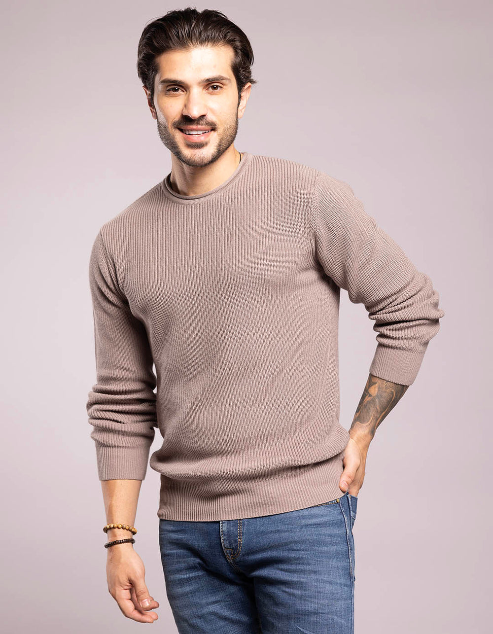 Olivish Khaki Round Neck Pullover Sweater