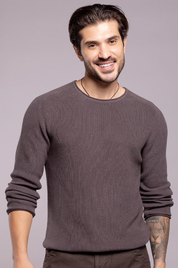 Dk Grey Round Neck Pullover Sweater