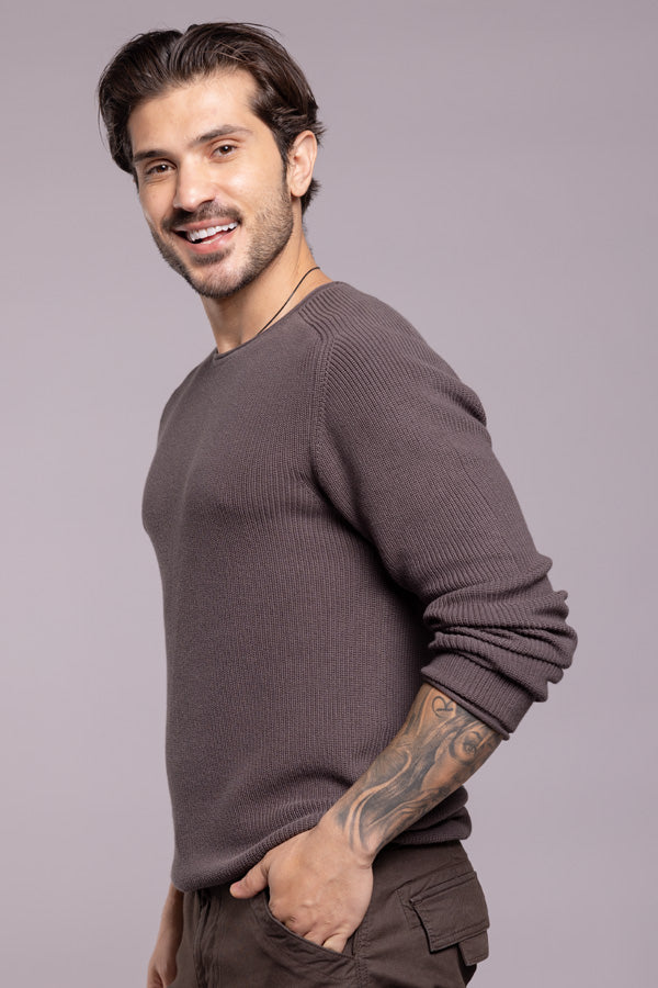 Dk Grey Round Neck Pullover Sweater