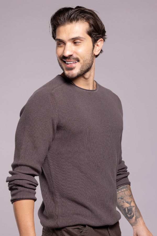 Dk Grey Round Neck Pullover Sweater