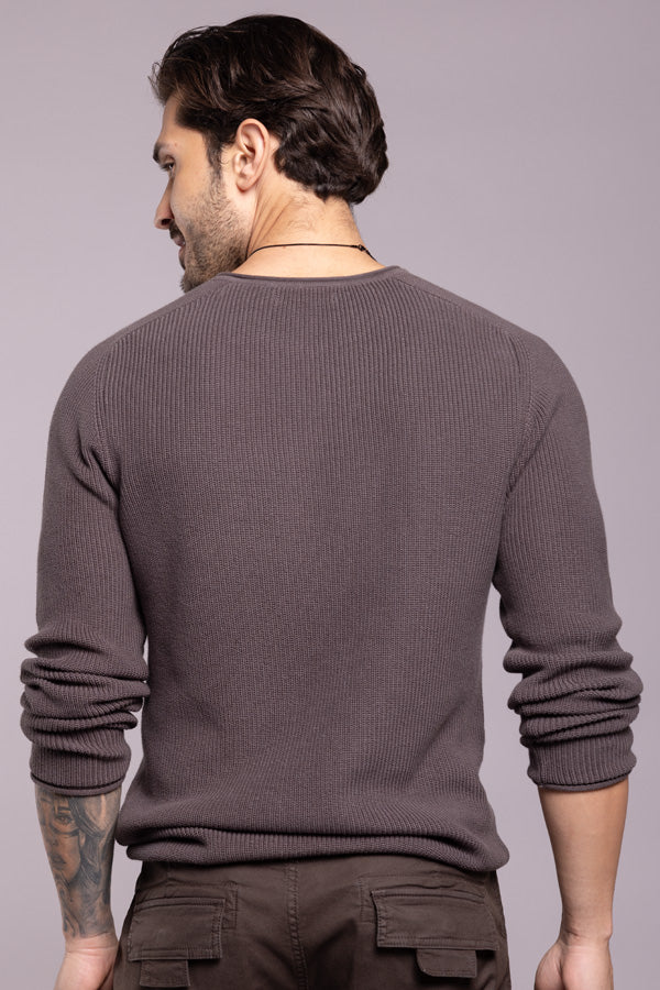 Dk Grey Round Neck Pullover Sweater
