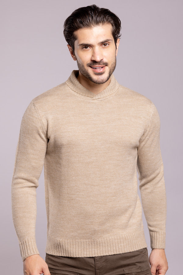 Dk Beige High Neck Pullover Sweater