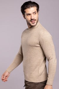 Dk Beige High Neck Pullover Sweater