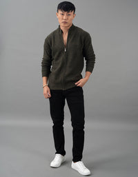Olive Melange High Neck Pullover Sweater