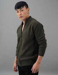 Olive Melange High Neck Pullover Sweater