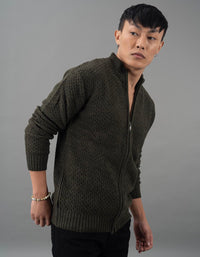 Olive Melange High Neck Pullover Sweater