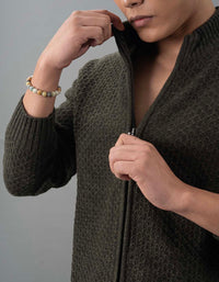 Olive Melange High Neck Pullover Sweater