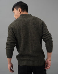 Olive Melange High Neck Pullover Sweater