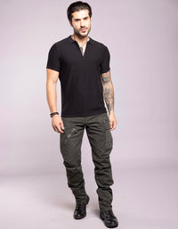 Jet Black Half Sleeves Flatknit Polo Tee