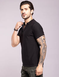 Jet Black Half Sleeves Flatknit Polo Tee