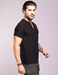 Jet Black Half Sleeves Flatknit Polo Tee
