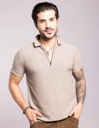 Lt Olive Half Sleeves Flatknit Polo Tee