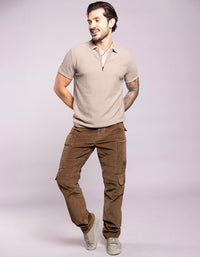 Lt Olive Half Sleeves Flatknit Polo Tee