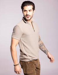 Lt Olive Half Sleeves Flatknit Polo Tee