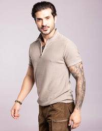 Lt Olive Half Sleeves Flatknit Polo Tee