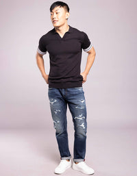 Jet Black Half Sleeves Flatknit Polo Tee