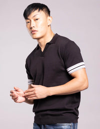 Jet Black Half Sleeves Flatknit Polo Tee