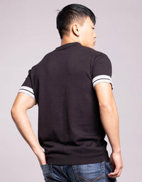 Jet Black Half Sleeves Flatknit Polo Tee