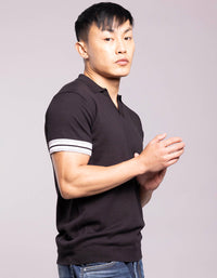 Jet Black Half Sleeves Flatknit Polo Tee