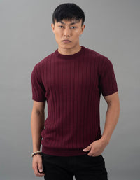 Maroon Round Neck Flatknit Tee