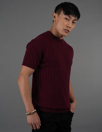 Maroon Round Neck Flatknit Tee