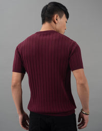 Maroon Round Neck Flatknit Tee