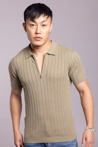 Lt Olive Half Sleeve Flatknit Polo Tee