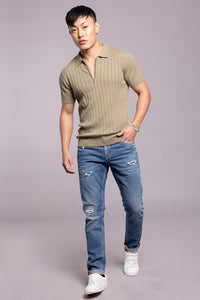 Lt Olive Half Sleeve Flatknit Polo Tee