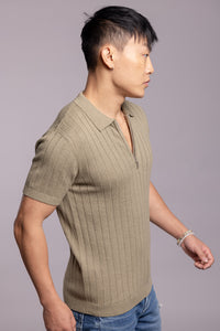 Lt Olive Half Sleeve Flatknit Polo Tee