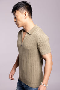 Lt Olive Half Sleeve Flatknit Polo Tee
