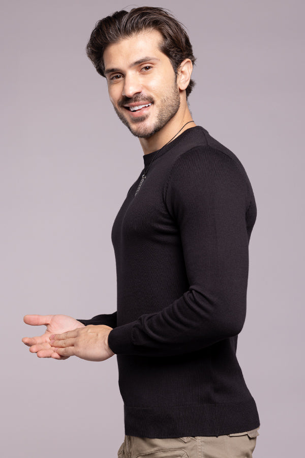 Jet Black Round Neck Flatknit Tee