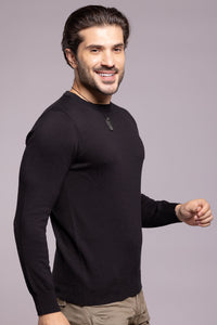 Jet Black Round Neck Flatknit Tee