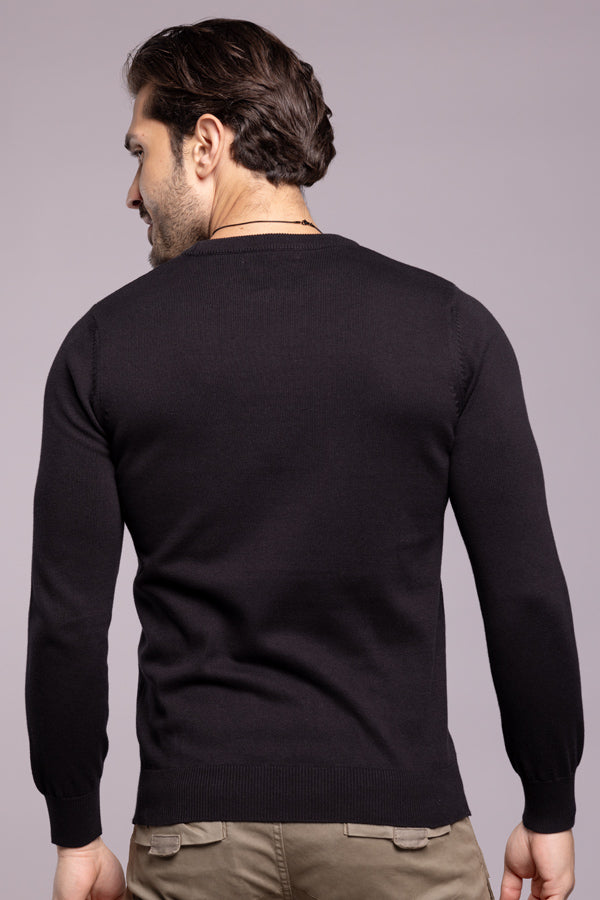 Jet Black Round Neck Flatknit Tee