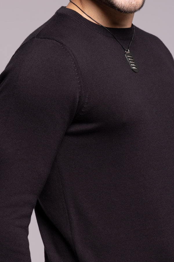 Jet Black Round Neck Flatknit Tee