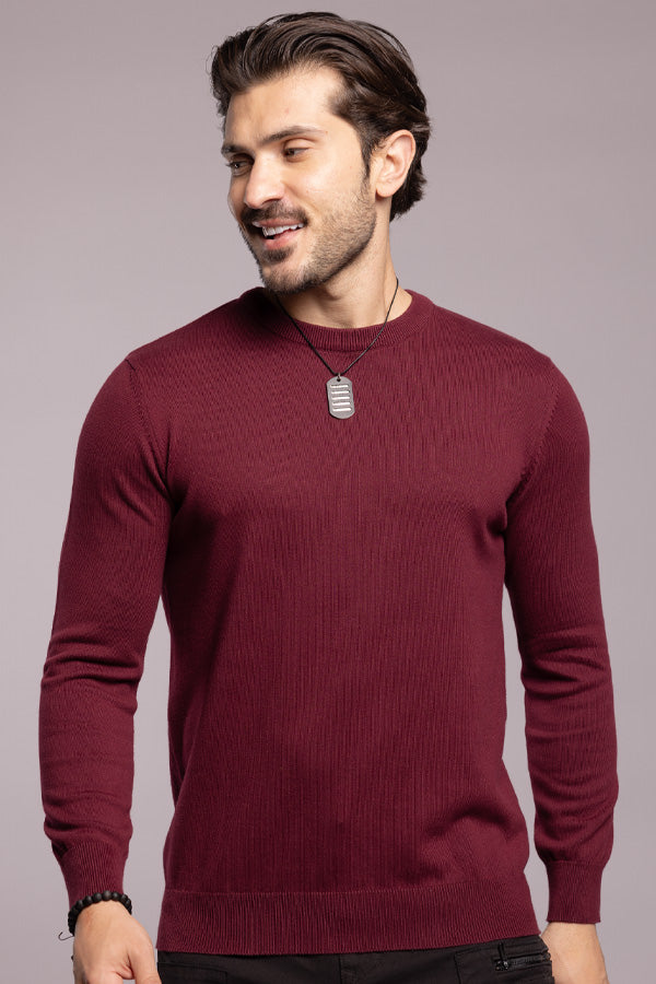 Wine Round Neck Flatknit Tee