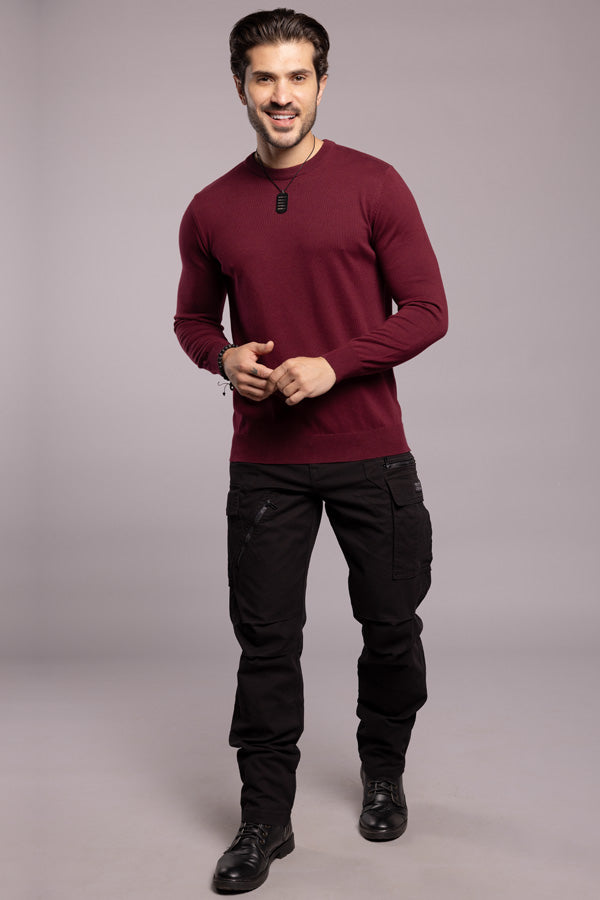 Wine Round Neck Flatknit Tee