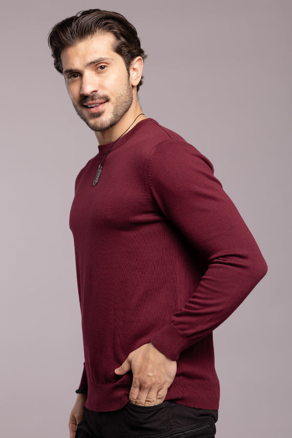 Wine Round Neck Flatknit Tee