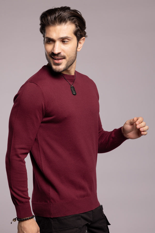 Wine Round Neck Flatknit Tee