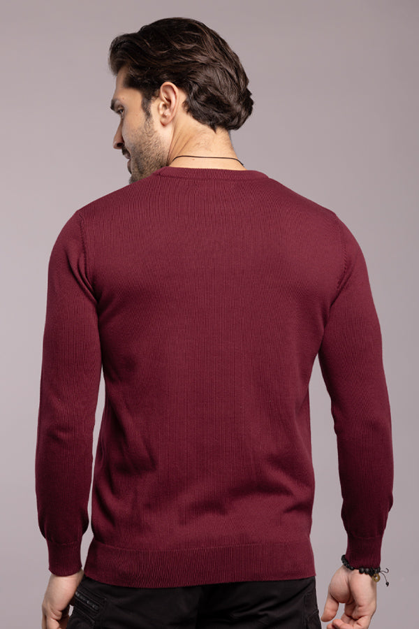 Wine Round Neck Flatknit Tee