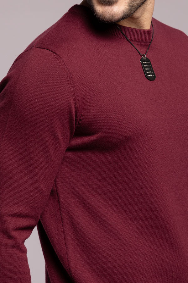 Wine Round Neck Flatknit Tee