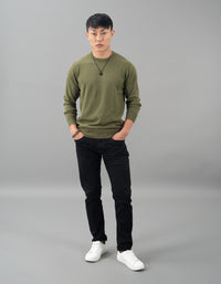 Dk Olive Round Neck Flatknit Tee