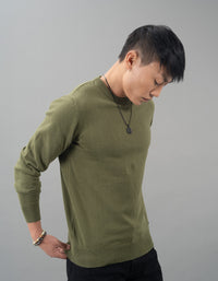 Dk Olive Round Neck Flatknit Tee