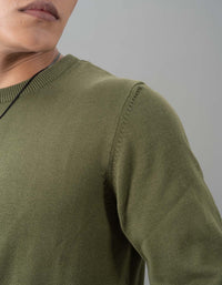 Dk Olive Round Neck Flatknit Tee