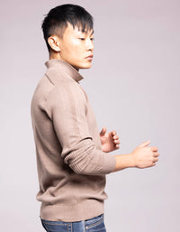 Sand Melange Full Sleeves Flatknit Polo Tee