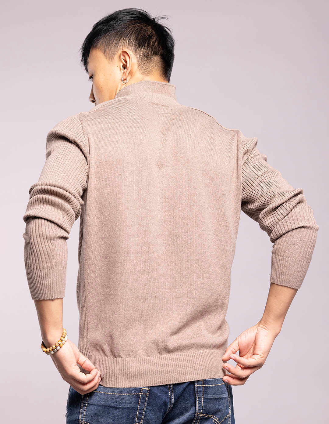 Sand Melange Full Sleeves Flatknit Polo Tee